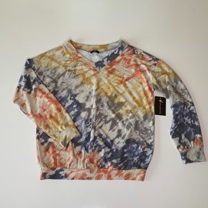 Tie Dye Blue Gray Yellow Orange LongSleeve top NEW